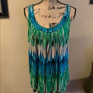 INC Bejeweled Neck Tank-Like Blouse Sz 1X